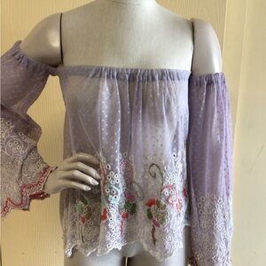 NWT Antica Sartoria lavender Off-Shoulder Lace Top